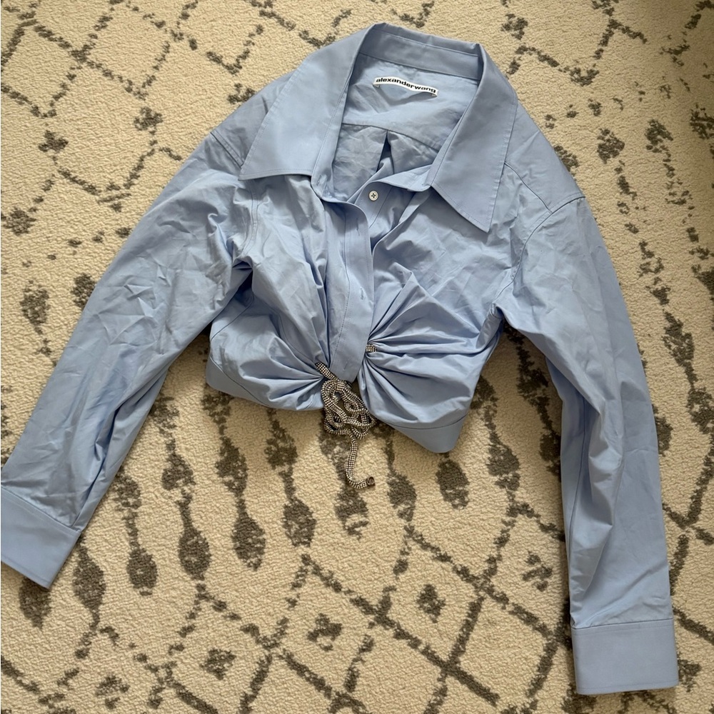 Alexander Wang crystal tie crop shirt size s